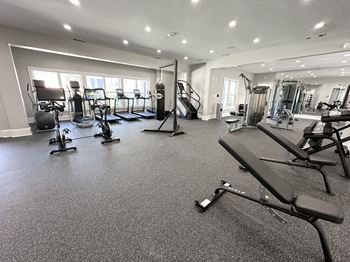 Professional fitness studio with virtual training, yoga/pilates zone and precor equipment
